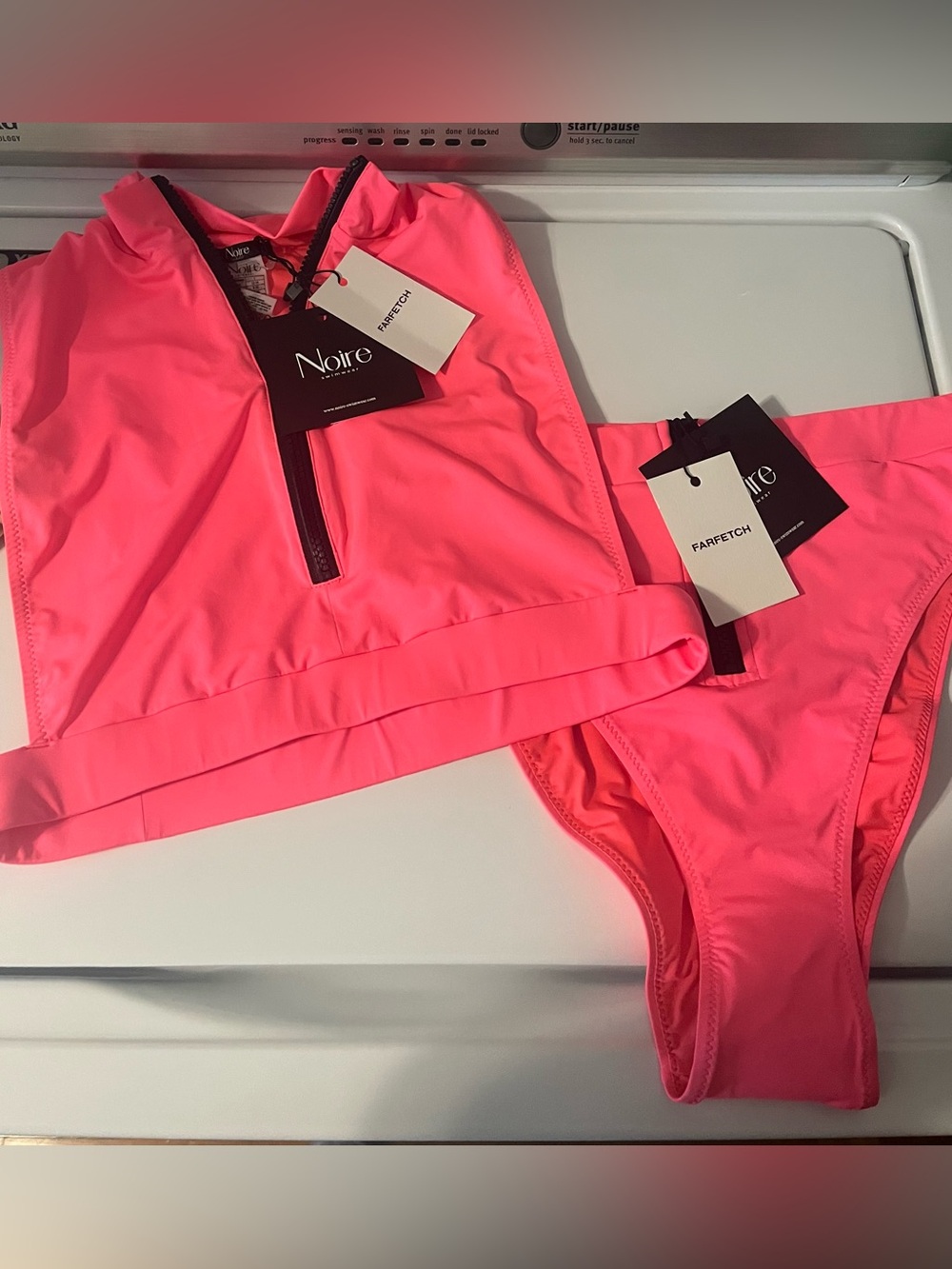 Noire Swimwear Malibu Neon Pink Top & High Waist Bikini Size L